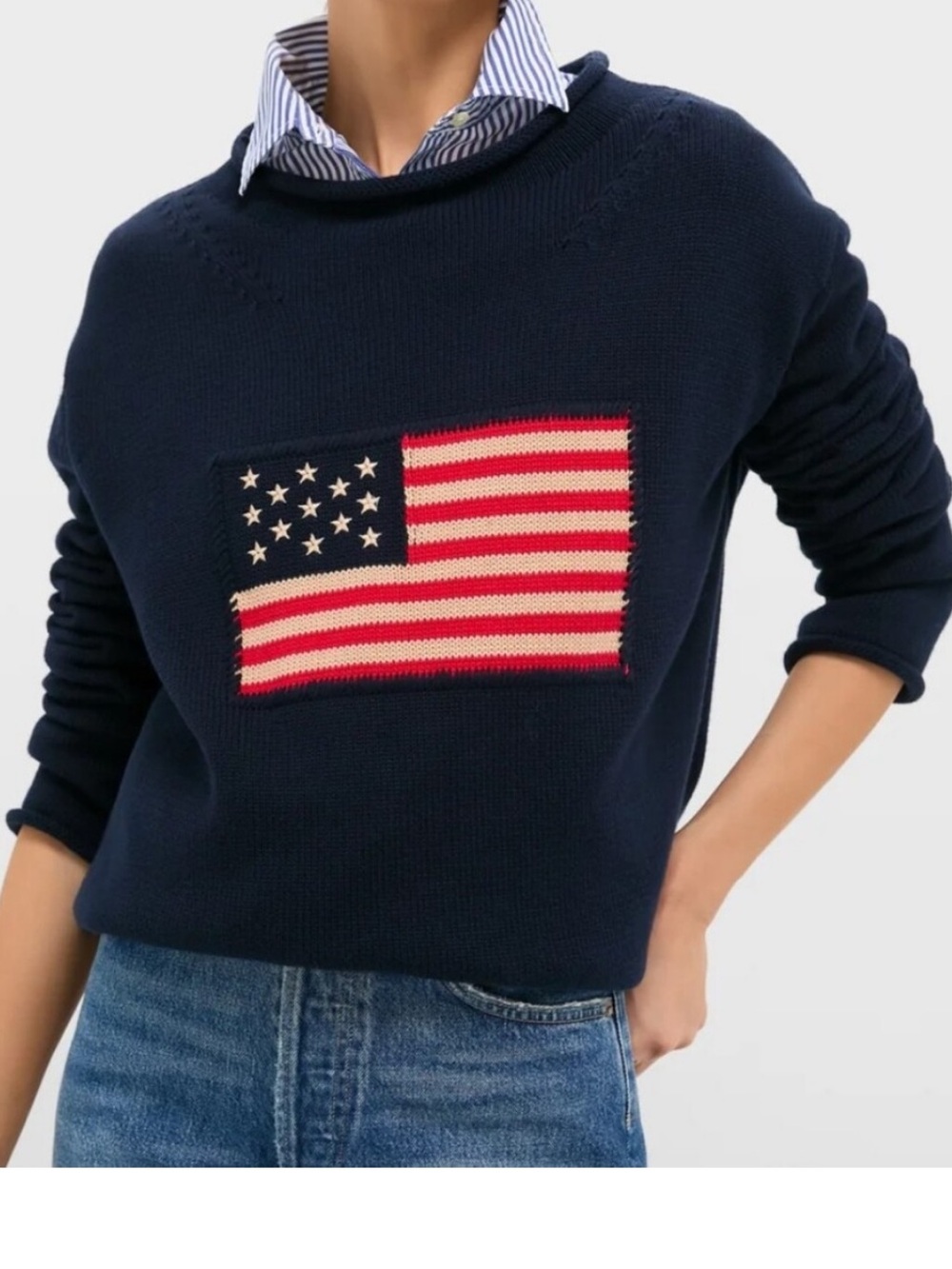 Tuckernuck
Navy Cotton Rollneck Americana Flag Knit Sweater xxl old money